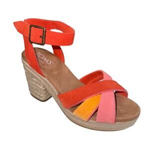 TOMS Women's Majorca Strappy Heeled Suede Sandal Flame SZ/5